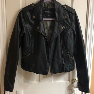 Fur-lined faux leather jacket